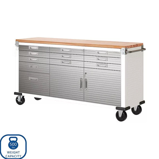 Seville Classics® UltraHD® 11-Drawer Rolling Workbench, 77" W x 20" D x 37.5" H