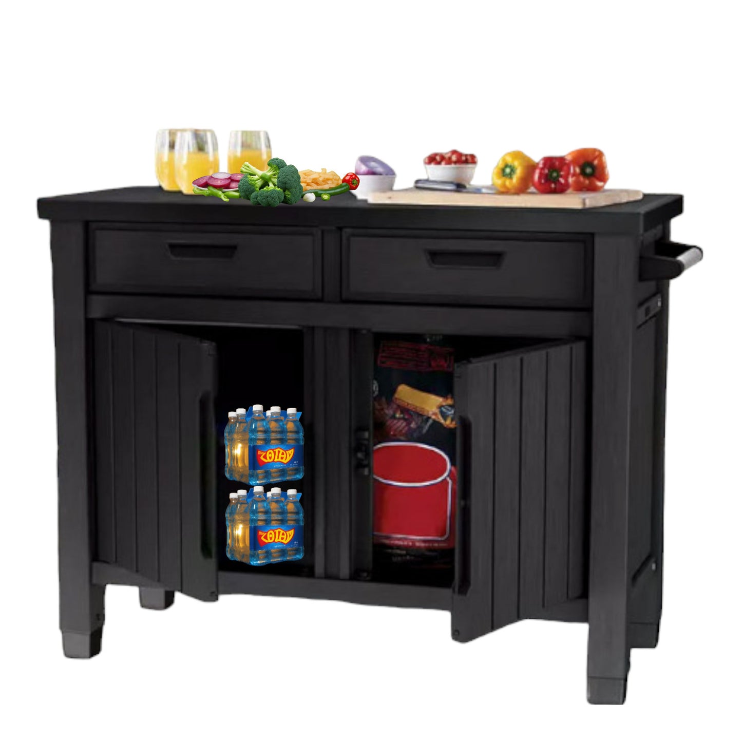 Outdoor Grill Table, Buffet, Entertainment and Storage Cabinet w/ Drawers, Graphite Gray