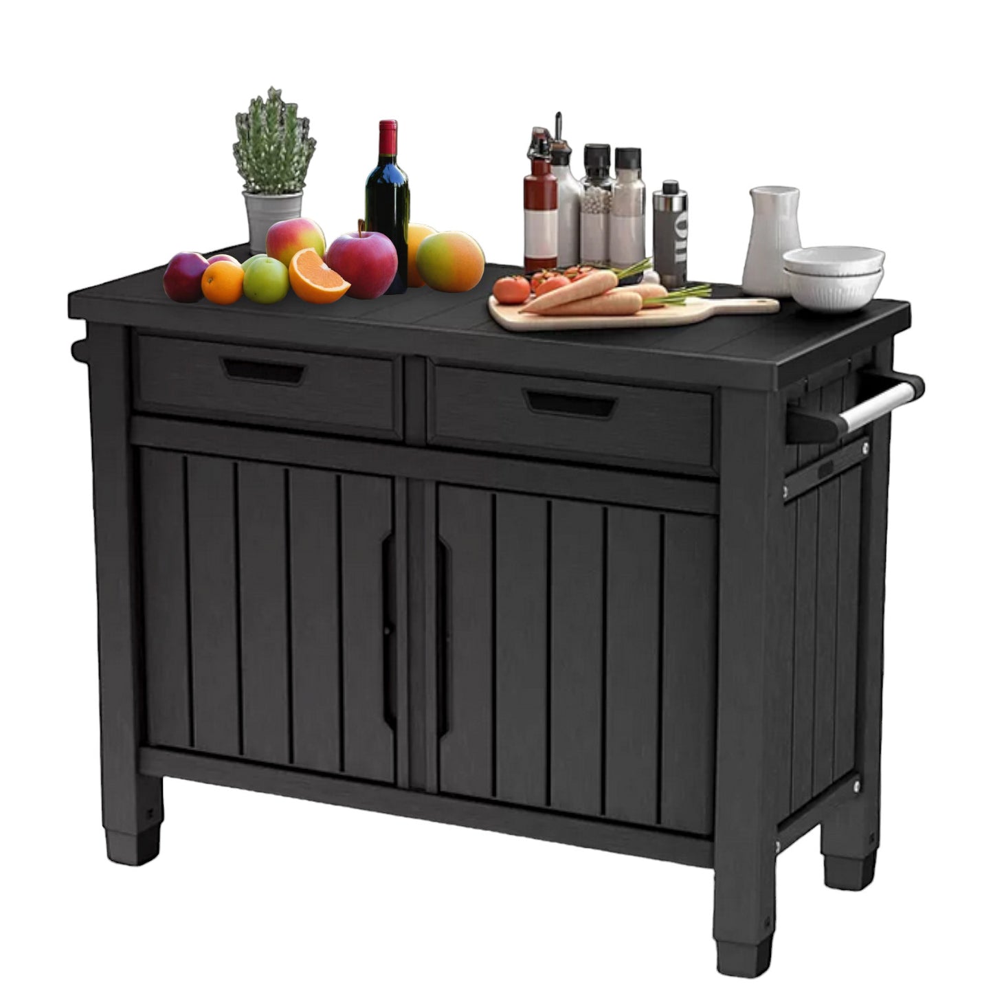 Outdoor Grill Table, Buffet, Entertainment and Storage Cabinet w/ Drawers, Graphite Gray