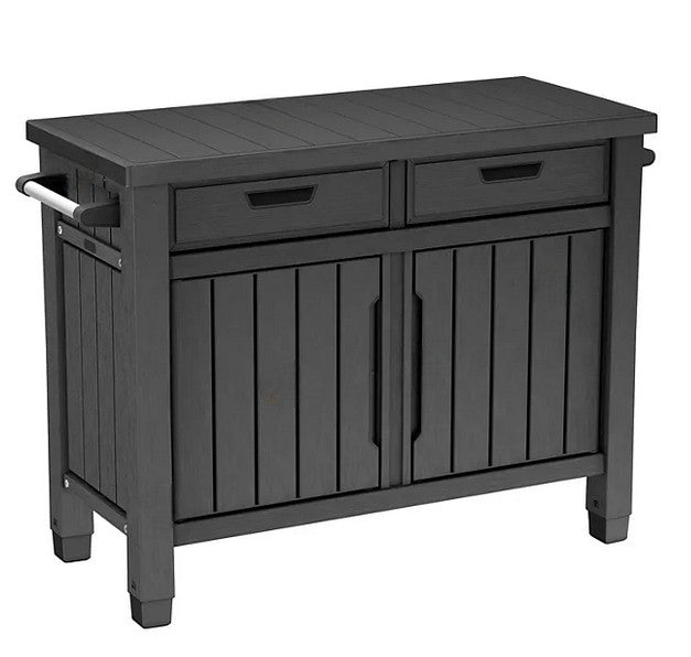 Outdoor Grill Table, Buffet, Entertainment and Storage Cabinet w/ Drawers, Graphite Gray