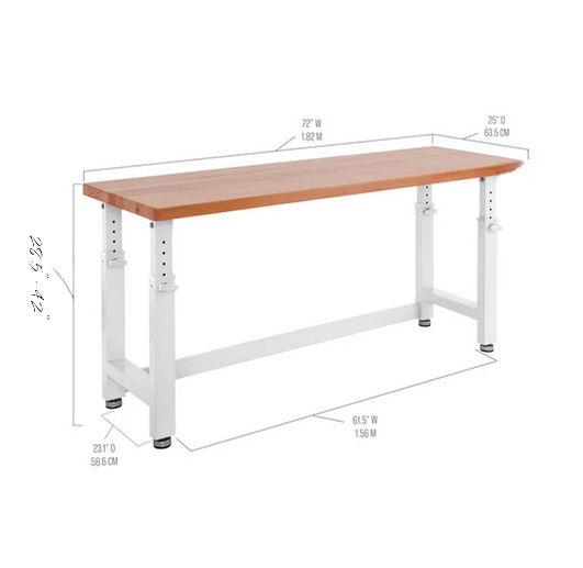 Seville Classics® UltraHD® Height Adjustable Heavy Duty Workbench With Solid Wood Top, 72" W x 25" D