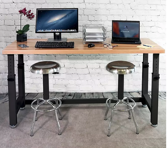 Seville Classics® UltraHD® Height Adjustable Heavy Duty Workbench With Solid Wood Top, 72" W x 25" D