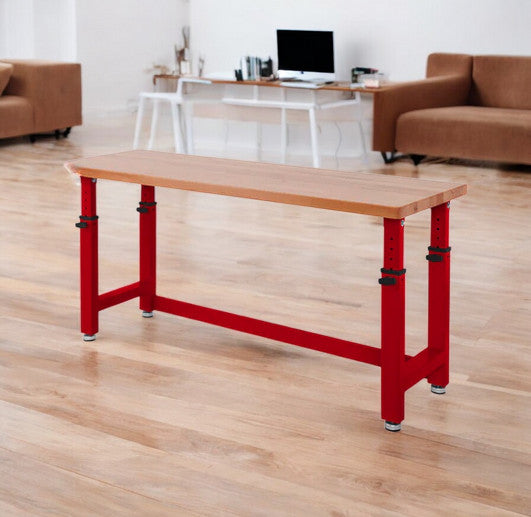 Seville Classics® UltraHD® Height Adjustable Heavy Duty Workbench With Solid Wood Top, 72" W x 25" D