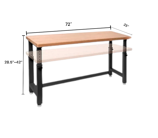 Seville Classics® UltraHD® Height Adjustable Heavy Duty Workbench With Solid Wood Top, 72" W x 25" D