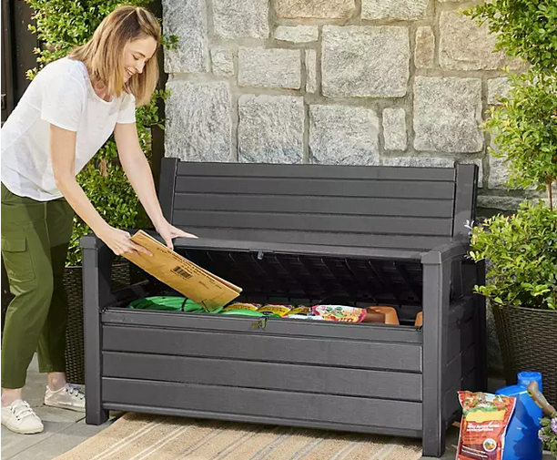 Keter Hudson Plastic Storage Bench Graphite Gray