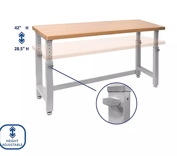 Seville Classics® UltraHD® Height Adjustable Heavy Duty Workbench With Solid Wood Top, 72" W x 25" D