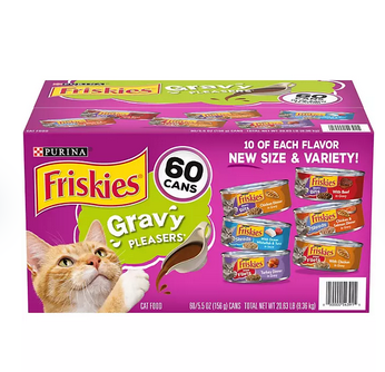 Purina Friskies Wet Cat Food, Gravy Pleasers Variety Pack (5.5 oz., 60 ct.)