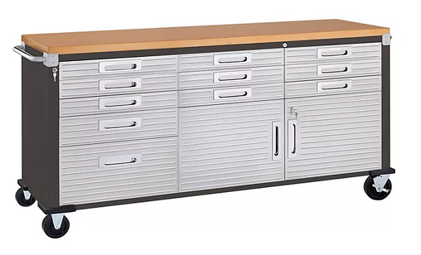 Seville Classics® UltraHD® 11-Drawer Rolling Workbench, 77" W x 20" D x 37.5" H